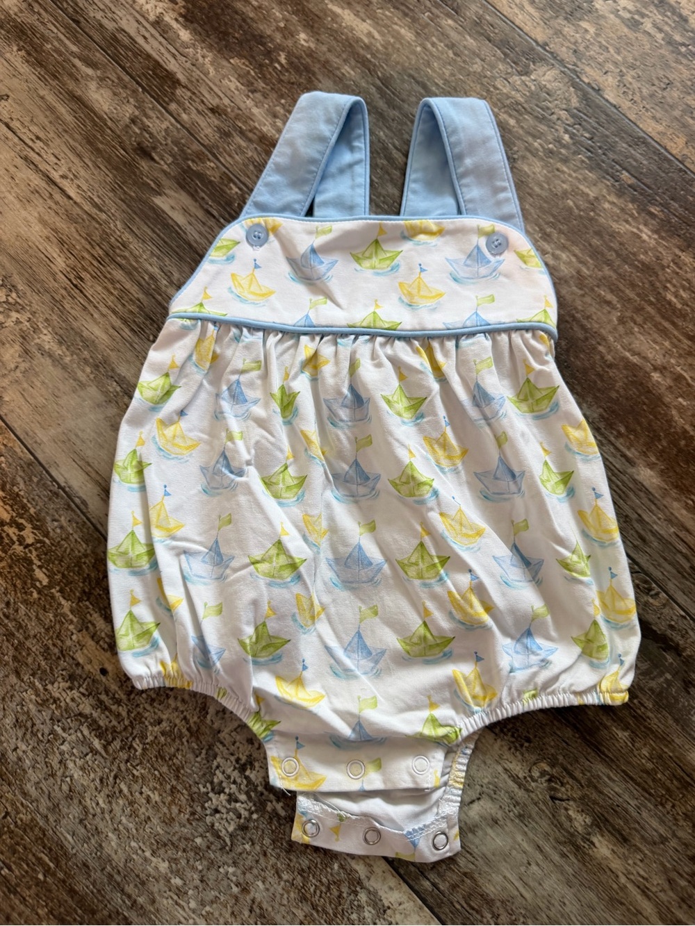 Sailboat Print Baby Bubble Romper in Blue and Yellow